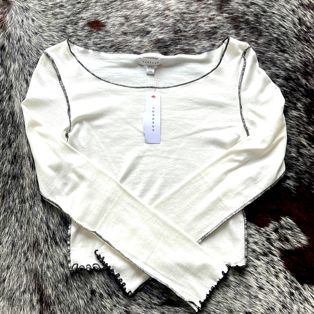 Topshop Cream Long Sleeve Tee